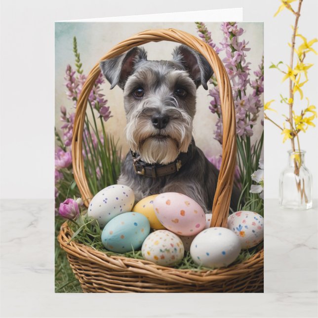 Tarjeta Huevos de Pascua Schnauzer (flor amarilla)