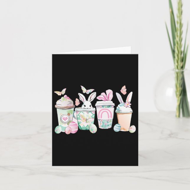 Tarjeta Huevos de Pascua Tazas de conejo de café Latte Hel (Anverso)