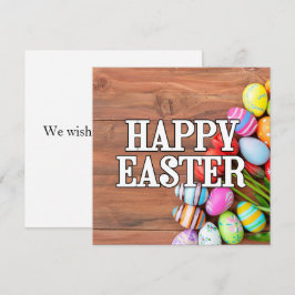 Tarjeta Huevos de Pascua y flores de tulipán coloridos