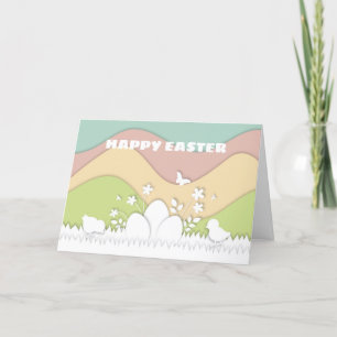 Tarjeta Huevos de Pascua y pollitos en la naturaleza de pr
