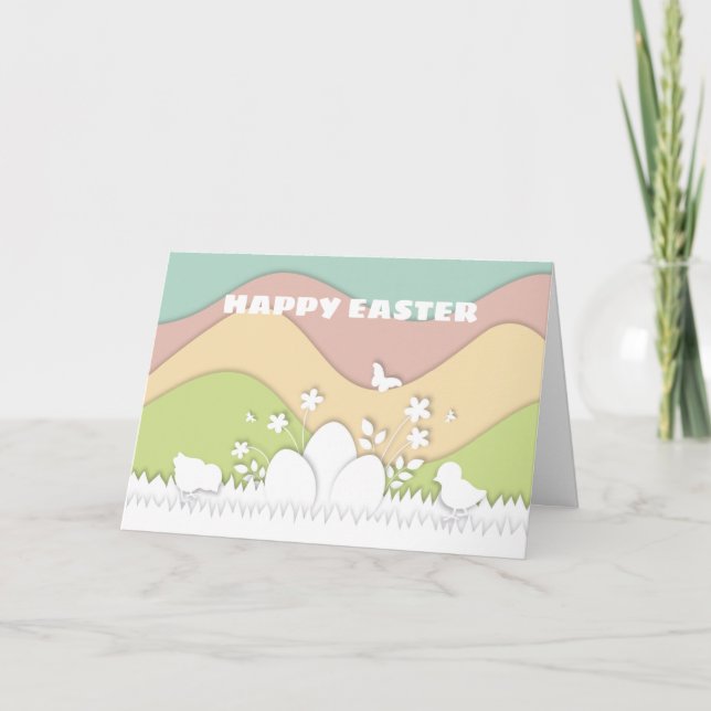 Tarjeta Huevos de Pascua y pollitos en la naturaleza de pr (Anverso)