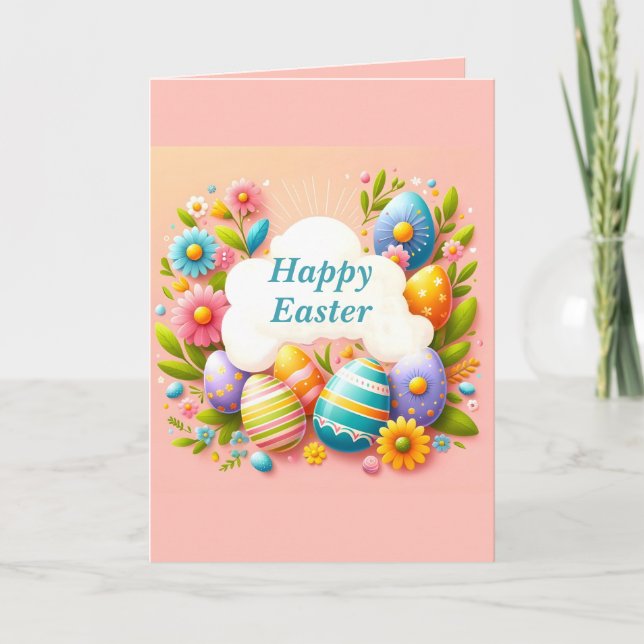 Tarjeta Huevos de Pastel y Flores Pascua (Anverso)