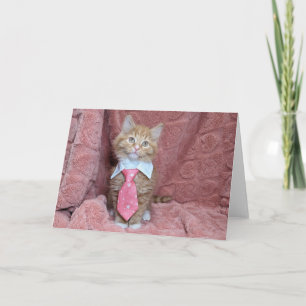 Tarjeta Huey el gatito en corbata rosa