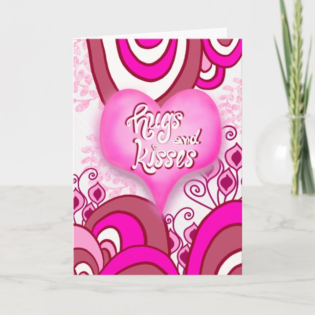 Tarjeta Hugs and Kisses Retro Heart Love You So (Anverso)