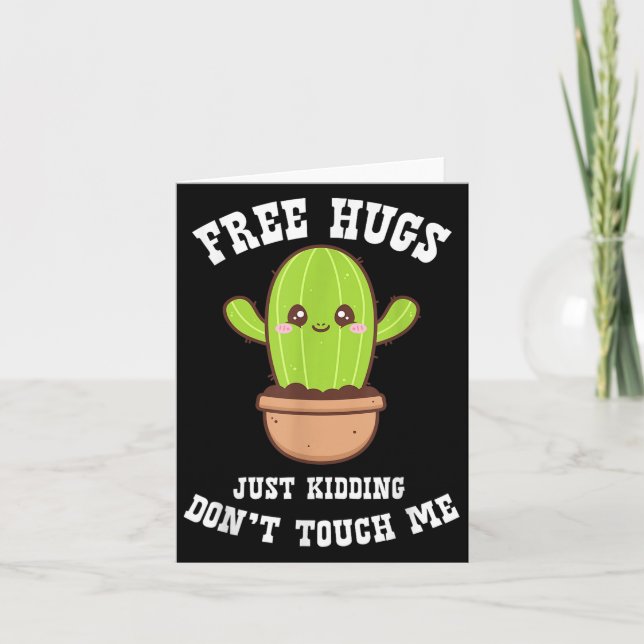 Tarjeta Hugs Just Kidding Don't Touch Me Funny Cactus  (Anverso)