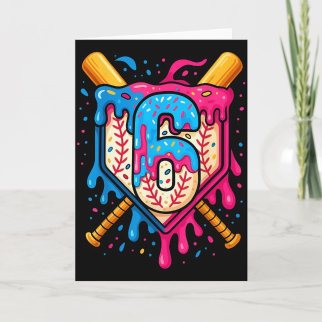 Tarjeta Hugvyn 6th Birthday Baseball Ice Cream Drip Number (Anverso)
