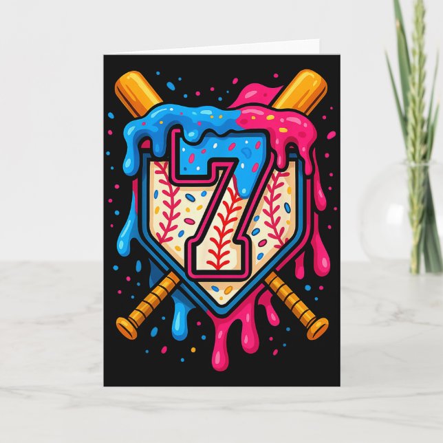 Tarjeta Hugvyn 7th Birthday Baseball Ice Cream Drip Number (Anverso)