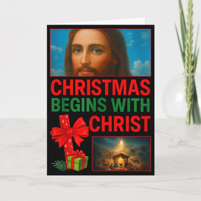 Tarjeta Hugvyn Christmas Begins With Christ Jesus Cross Ch (Anverso)