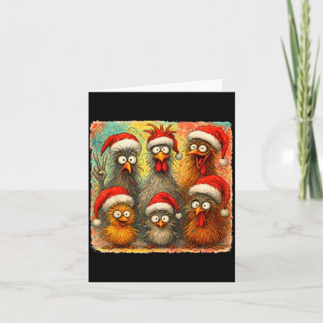 Tarjeta Hugvyn Christmas Santa Chicken Crazy Eagerlys Roos (Anverso)