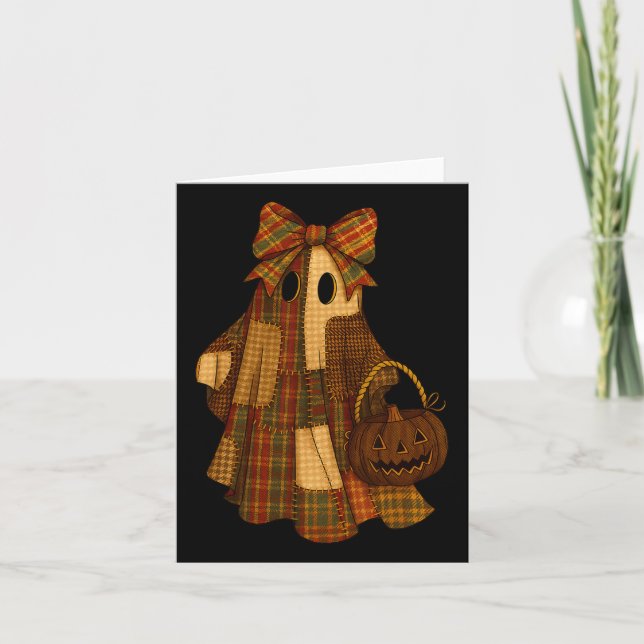 Tarjeta Hugvyn Halloween Preppy Patchwork Ghost Spooky Fal (Anverso)