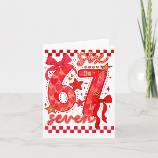 Tarjeta Hugvyn Six Seven Valentine 6 7 Meme Checkered Coqu (Anverso)