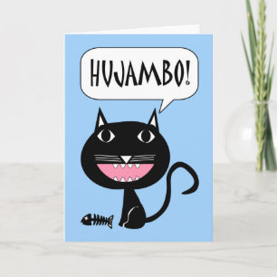 Tarjeta ¡Hujambo! Hola en suajili, gato con los huesos de