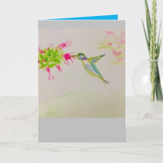Tarjeta Hummingbird acuarela Feliz cumpleaños 2025 mensaje (Anverso)