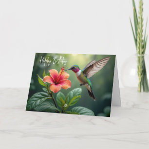 Tarjeta Hummingbird de cumpleaños en un hibiscus