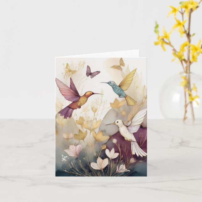 Tarjeta Hummingbird Earthtones (flor amarilla)