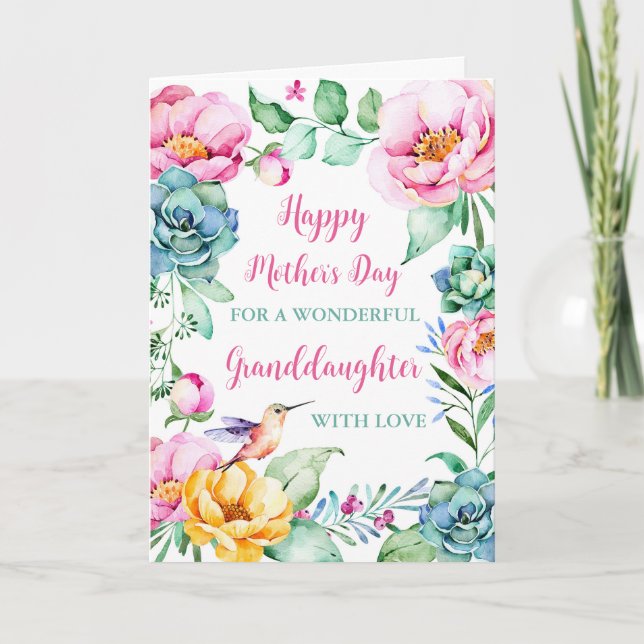 Tarjeta Hummingbird Flores Nieta Día de la Madre (Anverso)