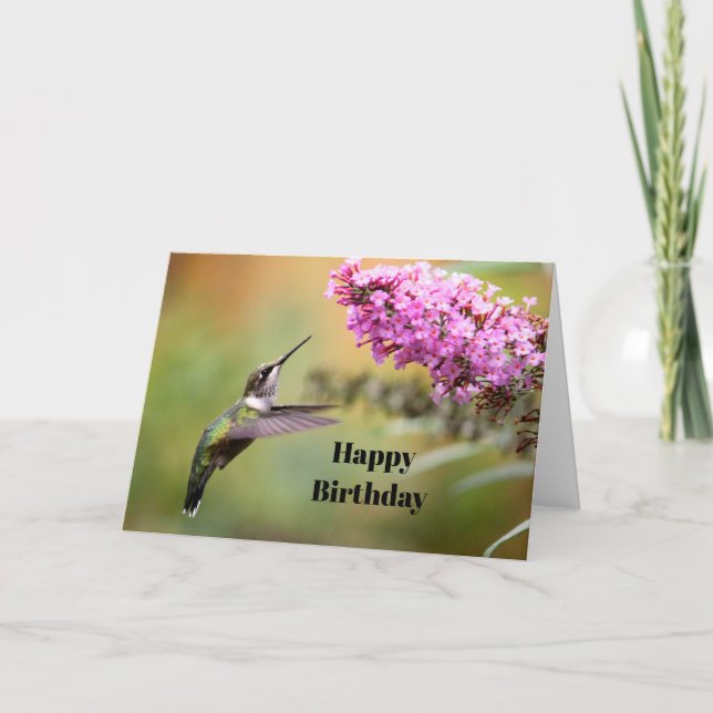 Tarjeta Hummingbird Foto Floral Cumpleaños (Anverso)