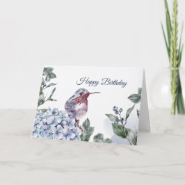 Tarjeta Hummingbird Hydrangea Azul acuarela Cumpleaños