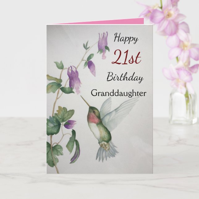 Tarjeta Hummingbird nieta de cumpleaños 21 (Orquídea)