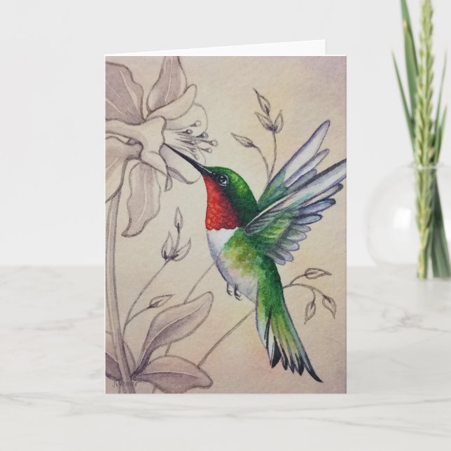 Tarjeta Hummingbird No. 6 Watercolor Art (Anverso)