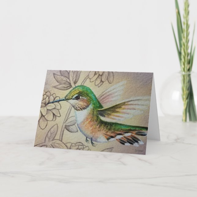 Tarjeta Hummingbird No. 7 Watercolor Art (Anverso)