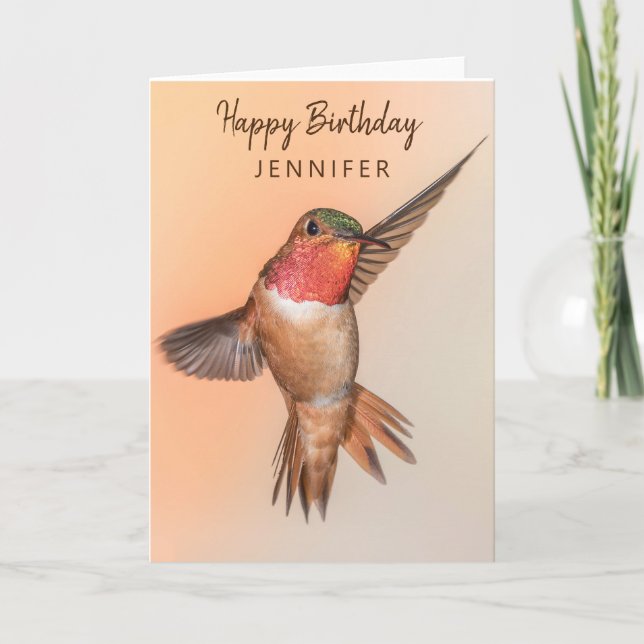 Tarjeta Hummingbird Nombre Personalizado Feliz Cumpleaños (Anverso)
