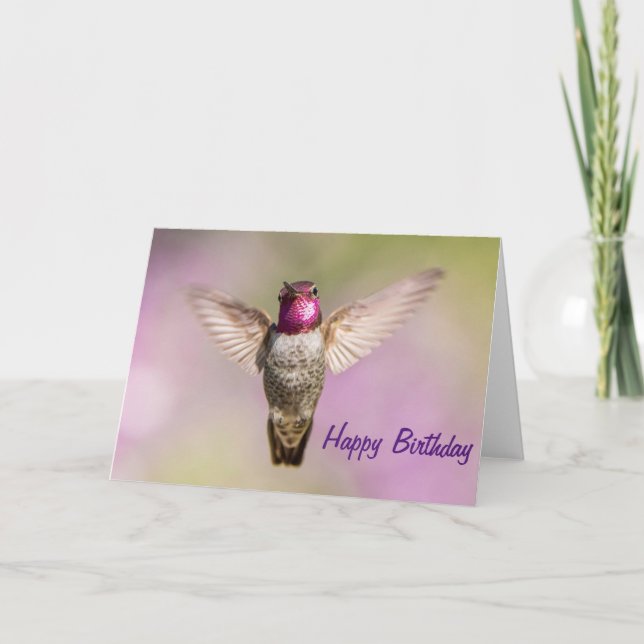 Tarjeta Hummingbird rosa feliz cumpleaños (Anverso)