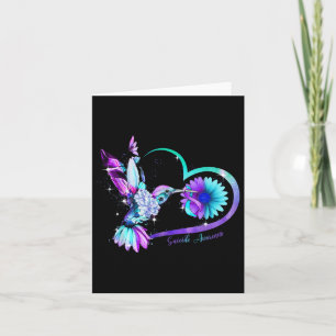 Tarjeta Hummingbird Sunflower Heart Purple Ribbon Suicidio