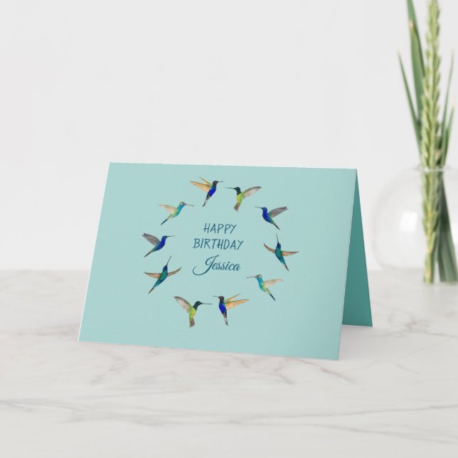 Tarjeta Hummingbird Verde azulado ligero personalizado cel (Anverso)