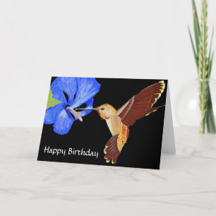 Tarjeta Hummingbird y Blue Hibiscus Feliz cumpleaños