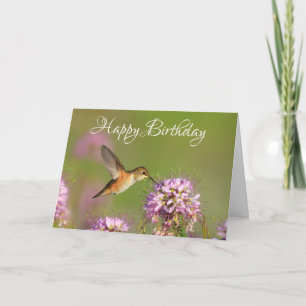 Tarjeta Hummingbird y Wildlflowers felices cumpleaños