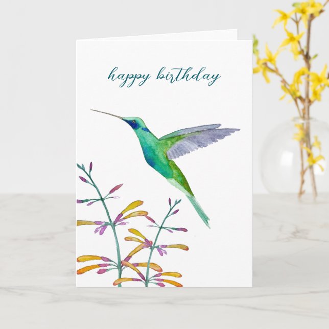Tarjeta Hummingbirds and Flowers (flor amarilla)