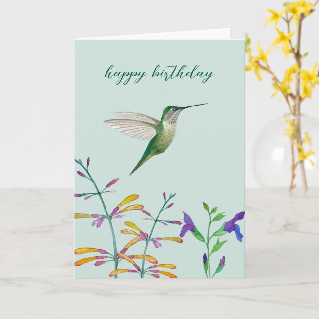 Tarjeta Hummingbirds and Flowers (flor amarilla)