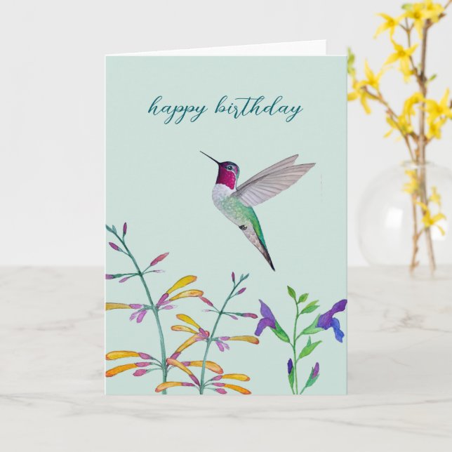 Tarjeta Hummingbirds and Flowers (flor amarilla)