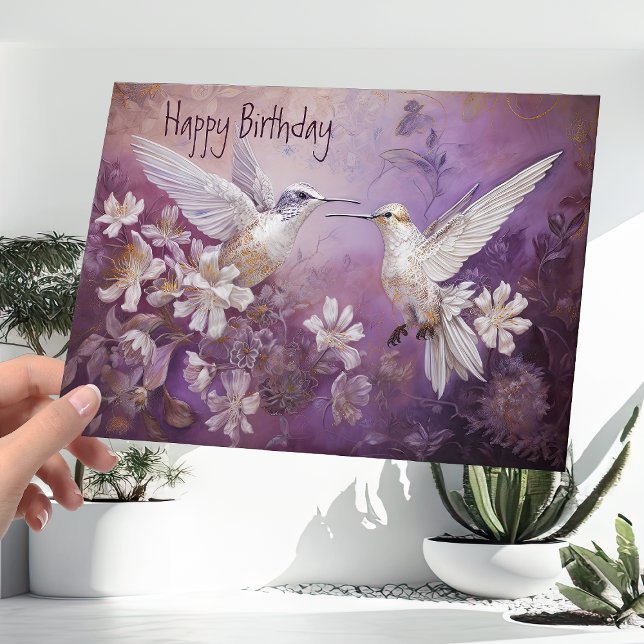 Tarjeta Hummingbirds rosa e ilustrado Cumpleaños floral (Subido por el creador)