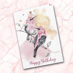 Tarjeta Hummingbirds rosa Feliz cumpleaños