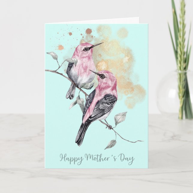 Tarjeta Hummingbirds rosa y Verde azulado Día de la Madre (Anverso)