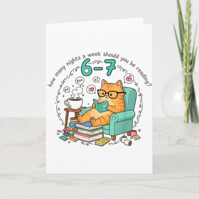 Tarjeta Humor Cat How Many Nights Reading Teacher Funny Ca (Anverso)