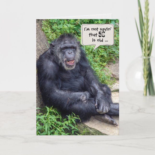 Tarjeta humor chimpancé por 50 años (Anverso)