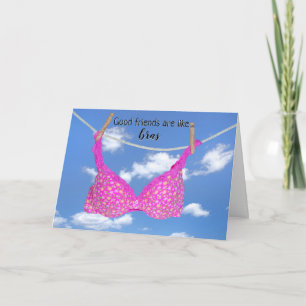 Tarjeta Humor de amistad de sostén rosa