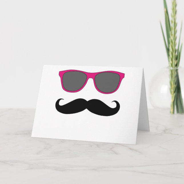 Tarjeta Humor de bigote y gafas de sol rosadas (Anverso)