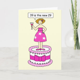 Tarjeta Humor de cumpleaños 39 para su mujer en un pastel