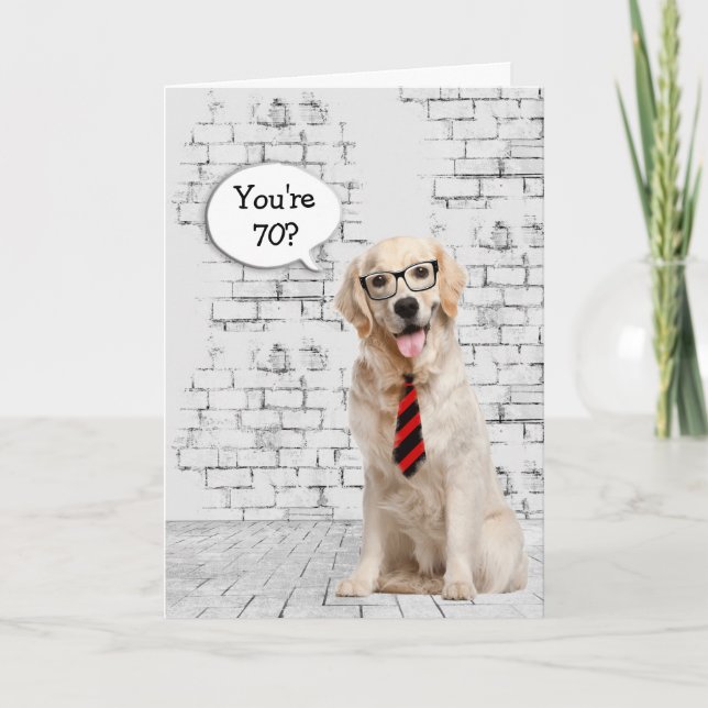 Tarjeta Humor de cumpleaños 70 de Golden Retriever (Anverso)