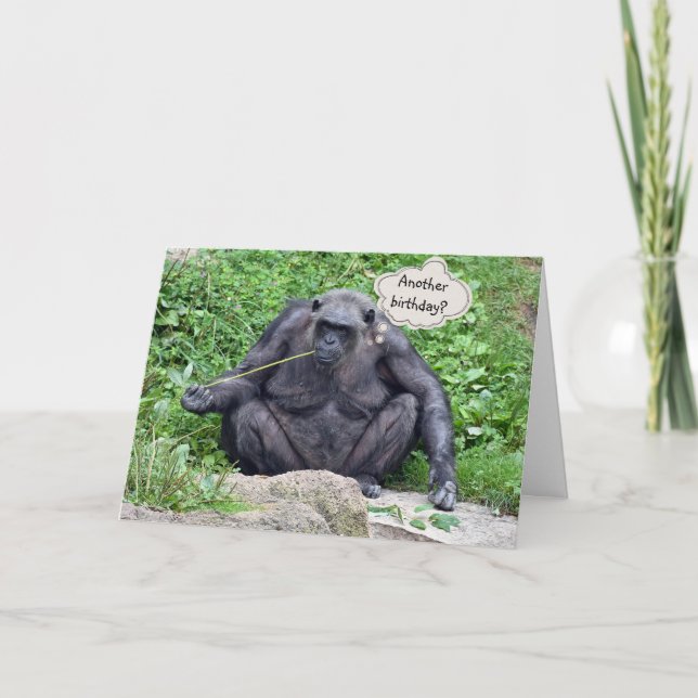 Tarjeta Humor de cumpleaños con chimpancé (Anverso)