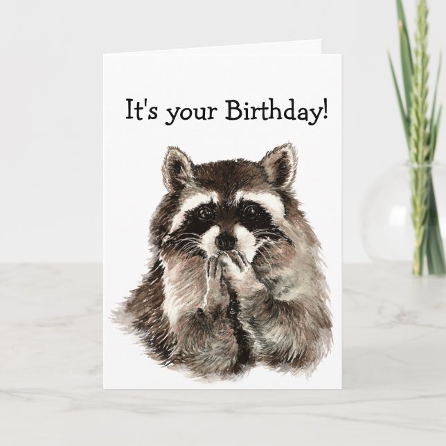Tarjeta Humor de cumpleaños Cute Raccoon Arte Animal (Anverso)