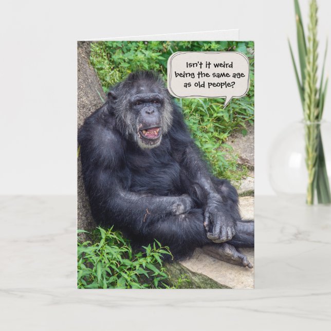 Tarjeta Humor de cumpleaños de Chimpanzee (Anverso)