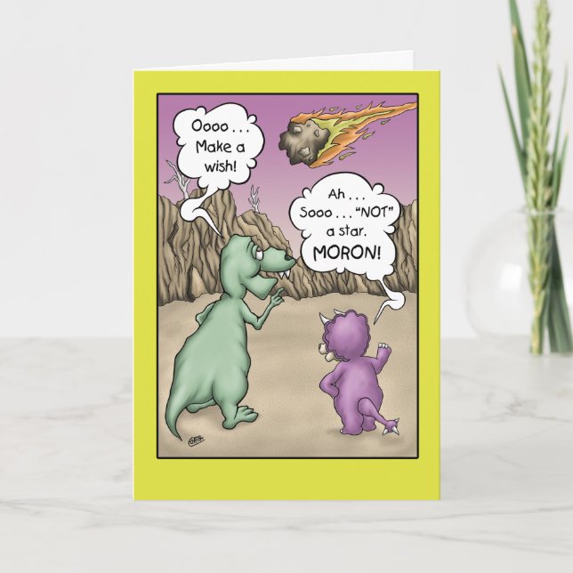 Tarjeta Humor de cumpleaños de dinosaurio, deseo una estre (Anverso)