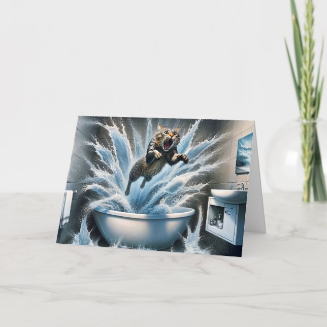 Tarjeta Humor de cumpleaños de gato húmedo (Anverso)