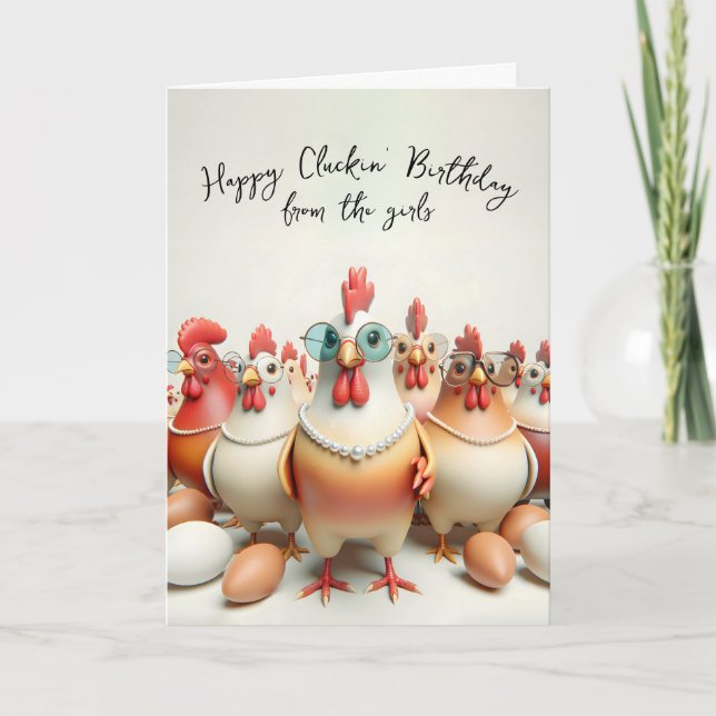 Tarjeta Humor de cumpleaños de Girly Chickens (Anverso)