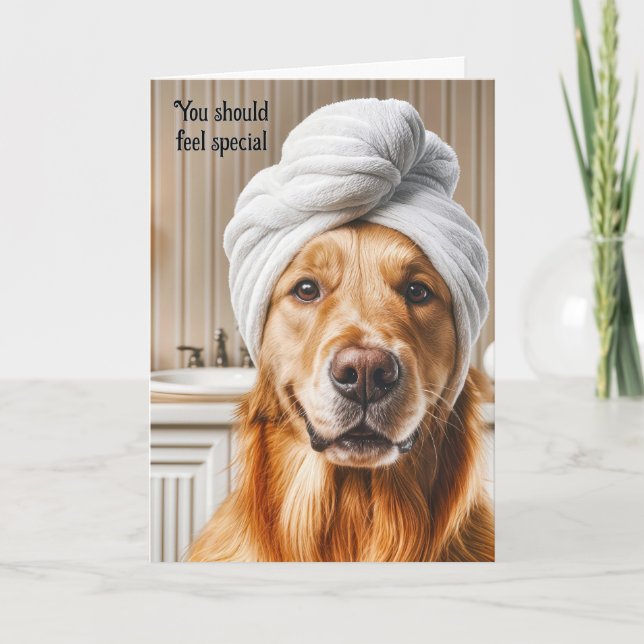 Tarjeta Humor de cumpleaños de Golden Retriever (Anverso)